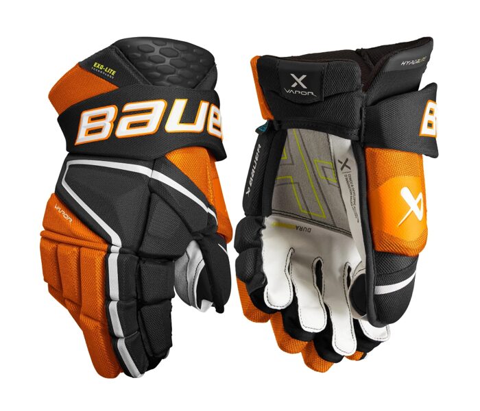 Bauer Vapor Hyperlite Senior ice hockey gloves (blue and orange)